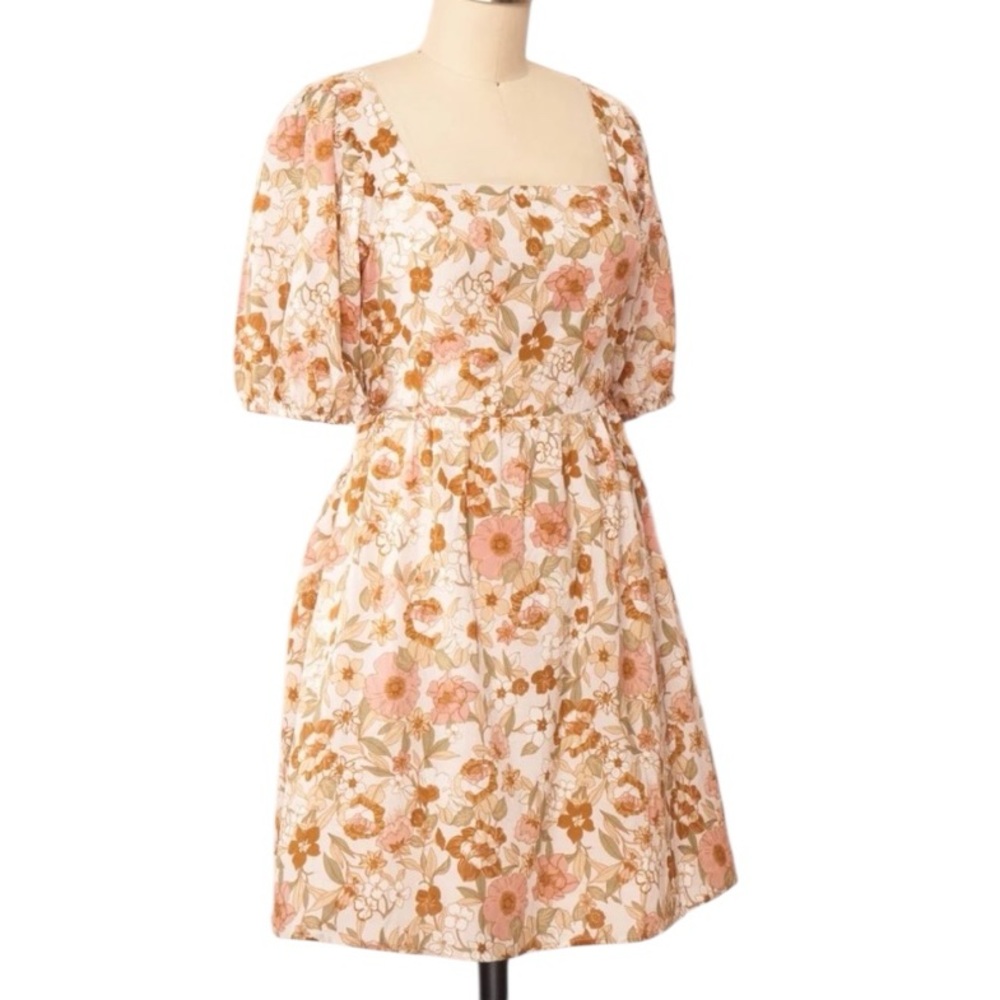 DRESS FORUM BOHO FLORAL MINI DRESS PUFF SLEEVES AND BOW COASTAL COWGIRL LARGE - Picture 4 of 16